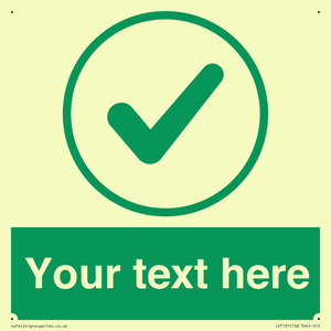 Custom green background, green tick in circle sign